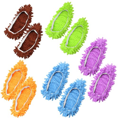 Juyibaao 5 pares de pantuflas de fregona para limpieza de suelos, calcetines reutilizables de microfibra lavables para cocina y baño, multicolor, Medium