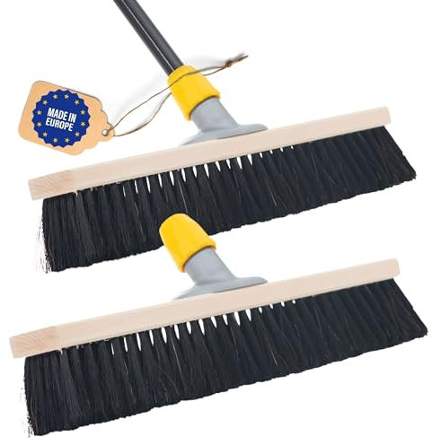 Novaliv Lot de 2 balais de 50 cm avec manche et poils - Mélange de poils fins - Idéal comme balai d'atelier avec manche - Balai industriel - Balai d'intérieur - Balai de terrasse - Doux