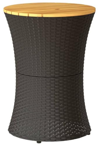 vidaXL Garten-Beistelltisch Trommelform Schwarz Poly Rattan Massivholz