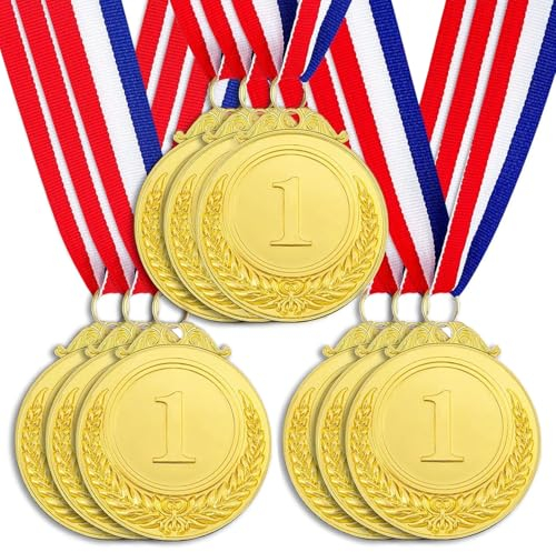 Santme 9 Stück Metall Medaillen, Gold Medaillen Auszeichnung Gewinner Medaillen für Kinder Sieger Wettbewerbe Party Dekorationen Olympischer Stil mit Halsbändern
