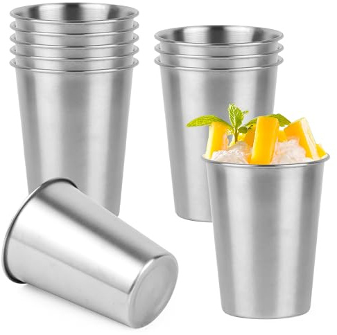 WENLISELL 10 Pcs Stainless Steel Cup 350ml, Reusable Metal Drinking Cups | Stacked Design, For Hiking, Camping, Indoor, Outdoor Activities