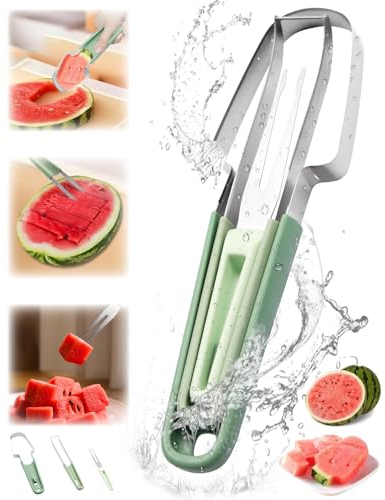 Mittimiya Wassermelonengabel-Schneidewerkzeug, 2024 Sommer Edelstahl Melonenschneider mit Griff, Watermelon slicer, Obstschneider für Melonen, Wassermelonen Gabelschneider, für Küche, Familie Camping