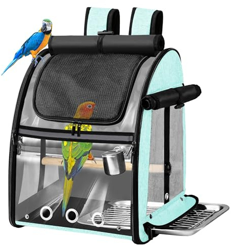 SUERTREE Trasportino pappagalli, Borsa per uccelli con rete in acciaio inossidabile indistruttibile, zaino facile da pulire per pappagallo, borsa da viaggio portatile per uccelli
