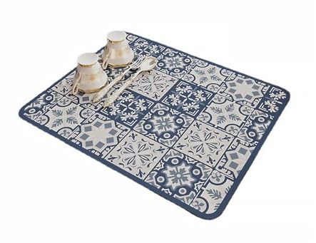VZU Draining Board Mat, Dish Drying Mat, Sink Drainer Mat, Absorbent Draining Mat, Silicone Dish Drying Mat for Kitchen Counter(Blue, 30*40cm)