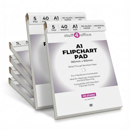 Stuff 4 Office | Flipchart Paper Pad | A1 Paper Plain | 40 sheets | White Presentation Flip Chart Paper for Meetings, Classrooms, Brainstorming, Training & Office Use