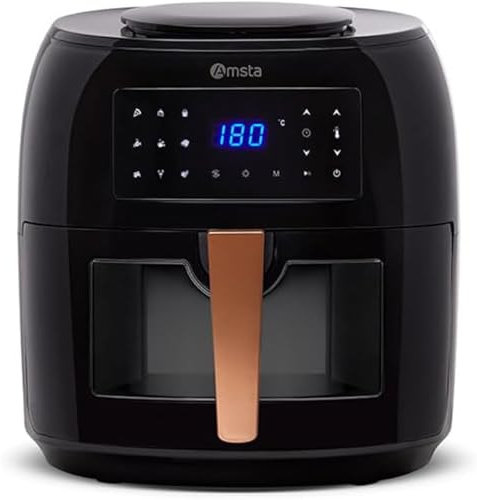 AMSTA Freidora de Aire Sin Aceite 7.5L | 1800W | Panel Digital, 9 Programas, Ventana Transparente, Temporizador, Apagado Automático, Temperatura Ajustable