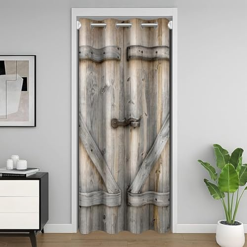 Homemissing Rustikaler Bauernhof-Türvorhang aus Holz, für Privatsphäre, Türvorhang, 86 x 203 cm, Landhaus, blickdicht, Schrankvorhänge im Schlafzimmer