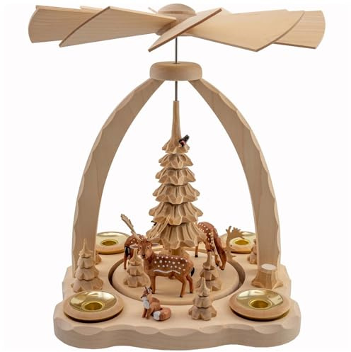 Seiffener Volkskunst Sten Heydenreich | Erzgebirge Pyramide für Teelichter & Pyramidenkerzen | Weihnachtspyramide | 27 cm | mit Damwild