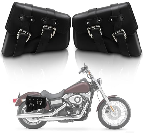 WODHMIEY 1 Pair Motorcycle Saddle Bags, PU Leather Waterproof Vintage Motorcycle Panniers Side Luggage, Large Capacity Motorbike Storage Bag, Adjustable Straps, Easy Installation, Universal