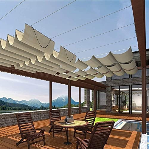 Tenda avvolgibile retrattile beige 0,7 x 3 m, copertura per pergola, vela ombreggiante con kit di montaggio, anti UV, 55 misure, aggiornamento 2020