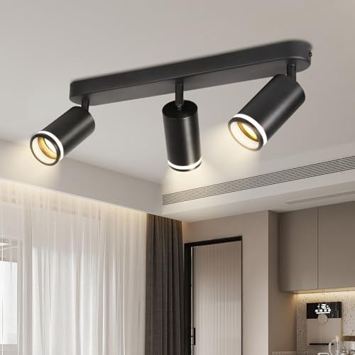 CHENBEN Deckenstrahler 3 Flammig,Deckenlampe Schwarz GU10-Kompatibel,350° Verstellbarer Deckenstrahler LED,Modern Spotlight,Strahler Innen Für Schlafzimmer Küche Wohnzimmer(Ohne Leuchtmittel)