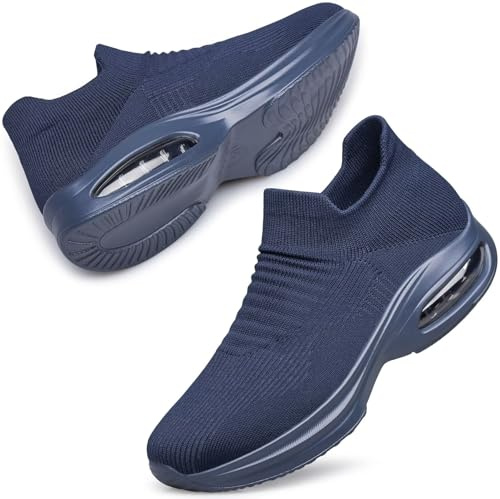 ADQ Women Slip On Trainers Ladies Trainers Barefoot Shoes Walking Sneakers Lightweight Mesh Breathable with Air Cushion for Gym Jogging Navy Blue