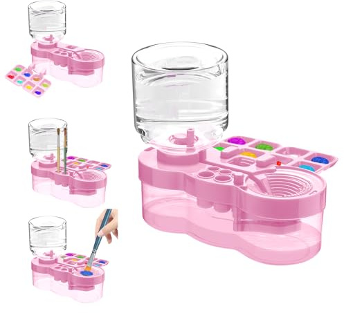 Limpiador de pinceles de pintura con bandeja de pintura, enjuague de circulación de agua 3 en 1 mejorado 2025 con drenaje y soporte para pinceles, suministros de pintura para acrílico, acuarela,