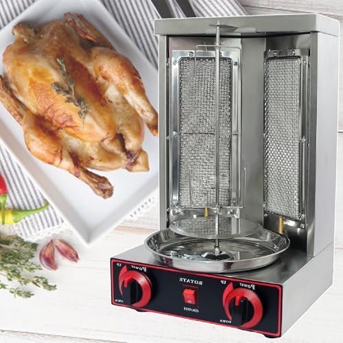 Asador Giratorio Vertical A Gas Gyro Para El Hogar, Horno Asador Para Barbacoa, Con 2 Quemadores Para Asar Pollo, Asar Pavo, Tacos Y Asar,Silver-220V