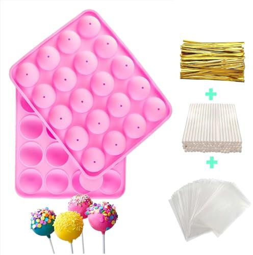 RJFUJP 20 Cavity Silicone Cake Pop Mold, BPA Free Cake Pop Kit with 100 Bags, 100 Twist Ties,and 20 Cake Pop Sticks, Great for Cake Pop Maker, Cake, Hard Candy, Chocolate, Jelly