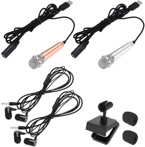 sourcing map 2 mini micrófonos, mini micrófonos pequeños para teléfono tipo C, micrófono pequeño con soporte, cubierta de esponja, auriculares para grabar voz de teléfono, dorado/plateado