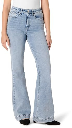Amazon Essentials Jeans a Vita Alta che Valorizzano le Forme, a Zampa di Elefante, Super Elasticizzati Donna, Lavaggio Blu Chiaro Con Ghiaccio, 46-48
