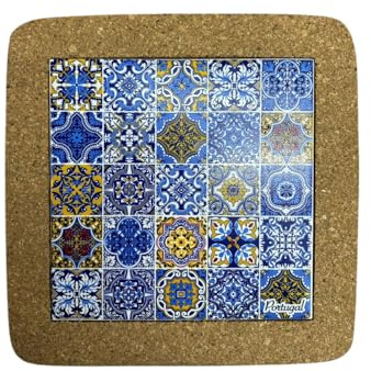 Portugal Azulejo Fliesen, Ethnische Portugiesische Keramikfliesen - Kork-Untersetzer - Heim- & Wanddekorationen (20 cm - 7,8 Zoll) (Portugal in 25 Mehrfarben Azul)