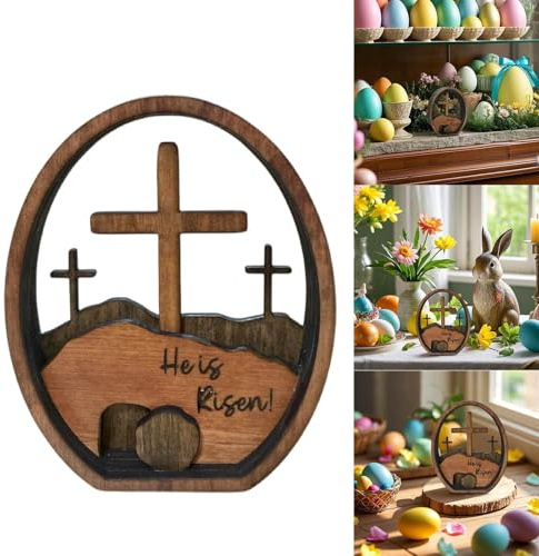 Osterdeko Outdoor 2025 Osterszene, Osterkrippe Osterszene Dekoration, Handgefertigte Krippe Holzkreuz Osterfigur Auferstehungs Szenen Set Ostern Auferstehung Szene Ornament Osterszene Hölzerndeko