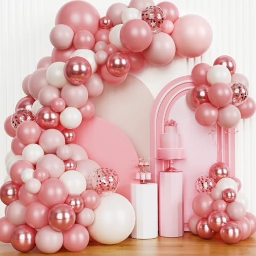 Kit Arco Palloncini Oro Rosa 147 Pezzi Rose Gold Palloncini Ghirlanda Decorazione Ragazze Rosa Calda Palloncini per Baby Shower Feste Nuziali Anniversario Forniture
