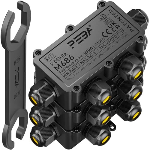 PEBA Wasserdicht Abzweigdose Erdkabel Kabelverbinder IP68 Verteilerdose steckdose aussen verteiler 4 mm-11 mm kabel für außen garten outdoor wasserdichte verbinder box 4-Wege Schwarz 3 Stück