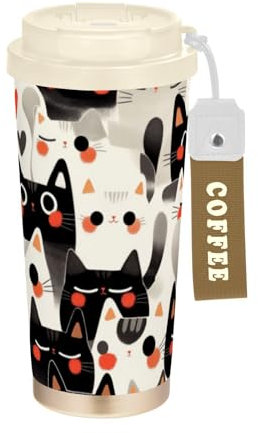 Taza de café de viaje decorativa con tapa Togo de dibujos animados de gatos lindos, taza de café térmica de acero inoxidable para derrames calientes y fríos, 17 onzas