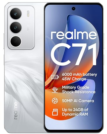 realme C71 4G Smartphone 8+256GB, White Swan, 6.67 Zoll Bildschirm, 120Hz Bildwiederholrate, 45W Schnellladung, 6000mAh Akku, 50MP Kamera, leistungsstarker 8 Kern Prozessor, IP54