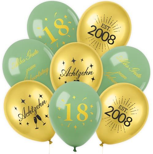 36 Stück Deko 18.Geburtstag, Luftballons Ballons Latex, Happy Birthday Deko 18 Junge Mädchen, Salbeigrüne Gold,Alles Gute zum Geburtstag Geburtstagsdeko