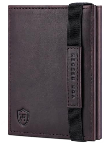 VON HEESEN Slim Wallet mit RFID Schutz - Geldbörse Herren klein - Mini Geldbeutel Damen Portmonee - Kartenetui Echtleder Karten Portemonnaie - Leder Kreditkartenetui (Braun Waxy)