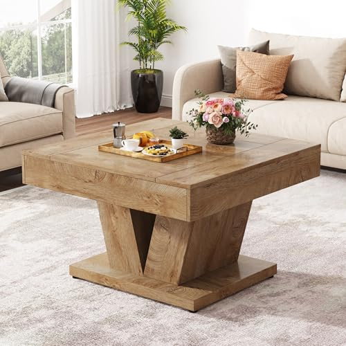 Tribesigns Quadratischer Couchtisch, Holz-Mitteltisch für Wohnzimmer, 80 cm, moderner Cocktail-Tee-Akzenttisch, Natur
