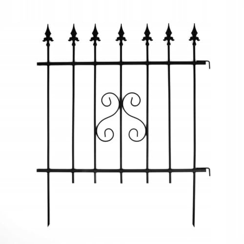 Kapaga – Gartenzaun Metall 81x95 cm Schwarz – Zierzaun, Rasenkante, Beeteinfassung, Stecksystem, Metallzaun, Dekorativer Gartenzaun, Palisade, Zaunelement Modern, Beetzaun