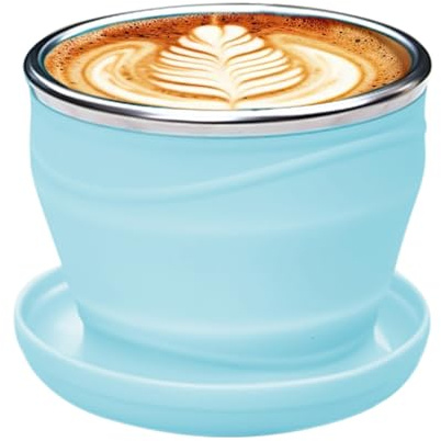 Taza plegable de 180 ml, taza de café con tapa y correa | Vaso reutilizable para beber para el hogar y el exterior
