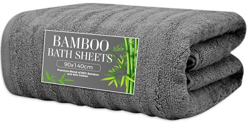 Towelogy Bamboo Bath Sheets (90x140 cm) – Super Soft, Quick Drying & Eco-FriendlyTowels for Spa, Shower, Gym & Home Use (1, Charcoal)