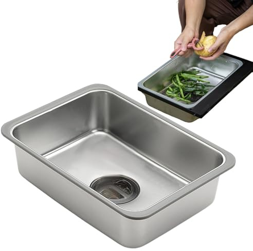 Mini Spüle | Tragbarer Küchenwaschtisch | Multifunktionales Einzelbecken Outdoor | Edelstahl Camping-Spülbecken 35,5x25cm, Leicht Zu Reinigen & Vielseitig Nutzbar, Ideal Für Wohnmobil & Zelten