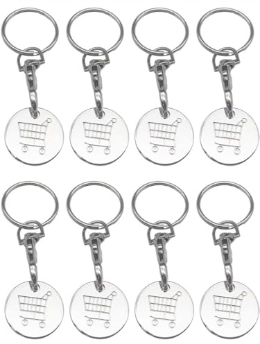 8 Pack Shopping Trolley Token Keyring - Metal Trolley Tokens with Pound Replacement - Reusable Trolley Key for Supermarket Carts - UK Trolley Tokens with Clip for Lockers