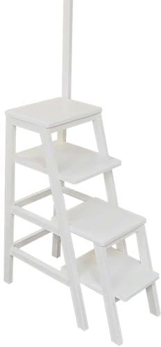 Escalera de Madera de 4 peldaños, Taburete, Escalera de Madera Maciza, reposapiés, Multifuncional, para el hogar, Biblioteca, Escalera para Subir, Banco para Zapatos, Estante de exhibición - Blanco