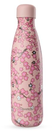 Qwetch – Botella isotérmica Originals Flowers Pastel rosa 500 ml – 24 horas frías y 12 horas calientes, impermeable y reutilizable, botella de acero inoxidable isotérmica para deporte, viajes, oficina