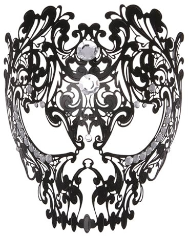 JewelryWe Masque Crâne Halloween Métallique: Demi Masque Gothique Homme Femme avec Strass pour Bal Masqué, Mascarade, Venise, Accessoire Cosplay, Cadeau Soirée et Fête