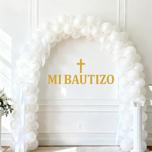 Calcomanía de Pared MI Bautizo Dorado, Cruz con Mensaje Dios Bendiga el Bautismo para Primera Comunión Fiesta Decoración de Bautizo Bebé