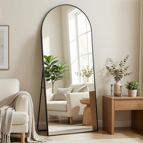 Antok 173x67cm Ganzkörperspiegel, Gewölbter Standspiegel, Rahmen aus Aluminiumlegierung, Bruchsicheres Glas, Bodenspiegel für Wohnzimmer, Ankleide, Schwarz