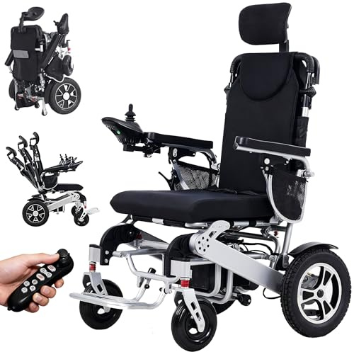 Fauteuil roulant électrique portable avec télécommande, fauteuil roulant motorisé pliable léger, design inclinable, batterie au lithium 12 Ah, moteur de 500 W, portée de 42 km, pour adultes et