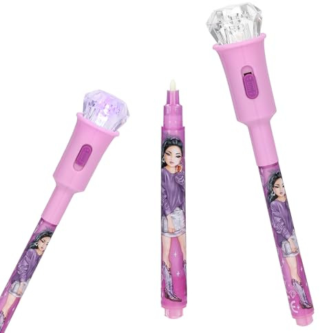 Depesche 13181 TOPModel - Stylo Secret Rose, avec Motif Mannequin, Feutre à Encre Invisible et Embout Diamant avec lumière UV, Piles incluses