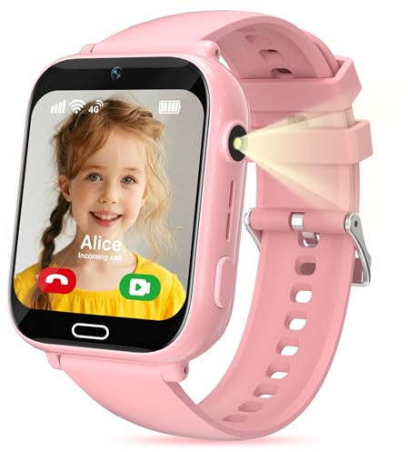 POFIBO Kids Smart Watch Boys Girls, 4G Kids GPS Tracker Watch with Phone, Video Calls, Voice Chat, SOS, Games, Alarm Clock, School Mode, Torch, Smart Watch for Boys Girls 4-16 Years