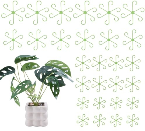 WADORN 32 Pcs Plant Stem Support, 4 Sizes Indoor Plant Support Climbing Houseplant Stem Holders Plastic Reusable Plants Stabilizer for Monstera Flower Gardening Accessories (Green)