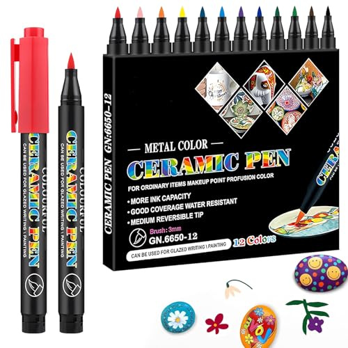 PANYI Stylo Acrylique Stylo en Porcelaine Marqueur éTanche 12 Couleurs Feutres Ceramique Marqueur Acrylique Ensemble de Marqueurs de Peinture Convient pour la Porcelaine la Céramique le Verre etc