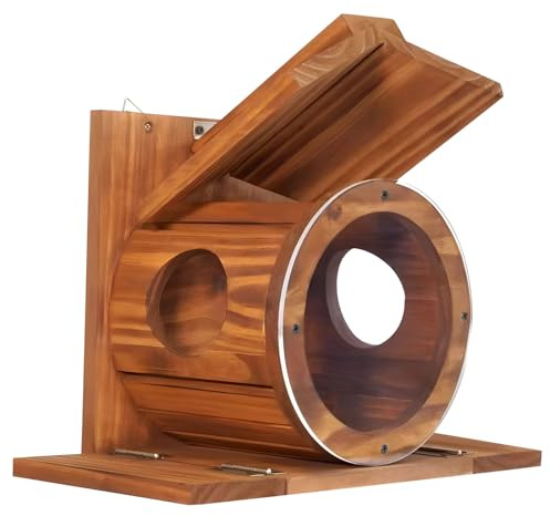 Whoasyst Magnifique distributeur de nourriture pour animaux sauvages en bois fin avec une partie visible simple à nettoyer