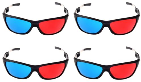 Janasiba Lot de 4 paires de lunettes 3D anaglyphes rouges et bleu-vert pour de films 3D (style amélioré supplémentaire)