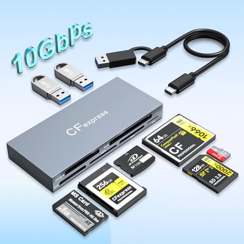 8in2 CFexpress Typ B Multi Kartenleser USB3.2 Gen2 10Gbps,Multi CF Express Card Reader Hub für CF Express Typ B/SD/CF/XD/MS/TF,Speicherkartenleser Adapter SD Kartenleser für Windows/Mac/Linux/Android