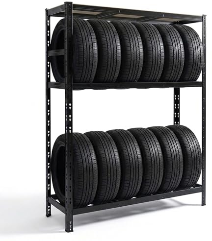 Relaxdays Reifenregal für 12 Reifen, HxBxT 180 x 120 x 40 cm, 450 kg, Stahl, Stecksystem, Reifenlager Werkstatt, schwarz