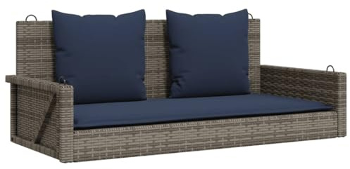 Fisinber Schaukelbank aus Polyrattan, Hängesitz für Garten & Terrasse inklusive Sitz- & Rückenkissen, Gartenbank zum Aufhängen, 119x56x48 cm, Grau, stabile Stahlkonstruktion